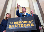 The blame game is on at federal agencies, where political messages fault Democrats for the shutdown