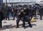 Police pushing protesters back in Los Angeles