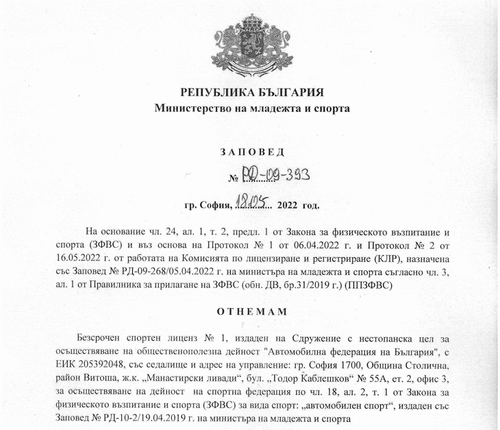 ММС отне лиценза на Автомобилна федерация на България