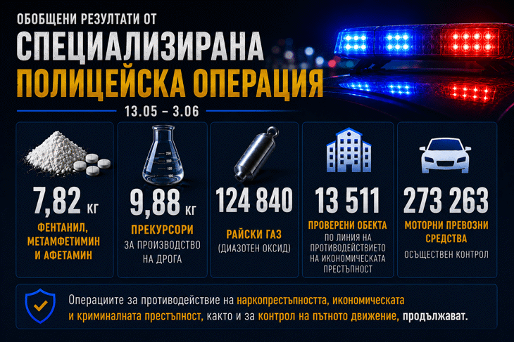 Високорискови наркотични вещества и прекурсори за производството им иззеха полицаи от началото на разпоредената от министър Демерджиев специализирана операция