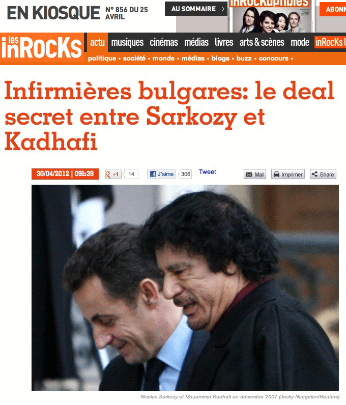 Les Inrocks: Секретната сделка между Саркози и Кадафи за българските медици