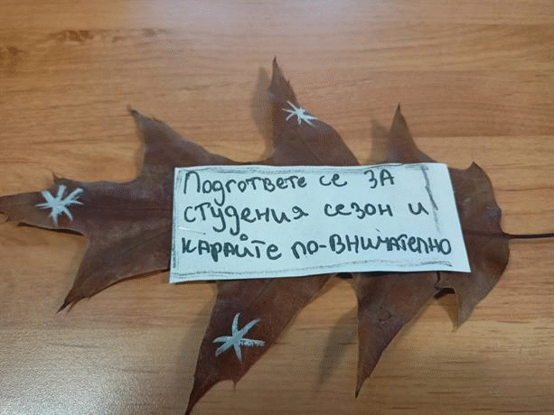Послания на есенния лист към участниците в движението по пътищата