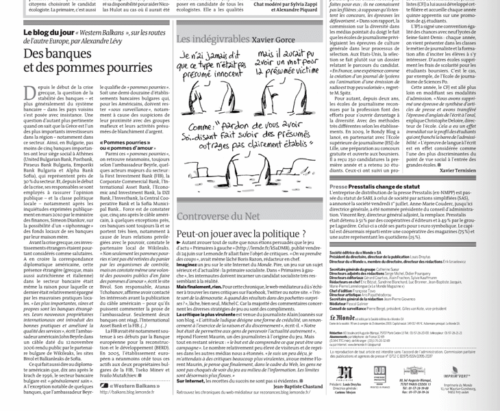 За банките и гнилите ябълки в le Monde