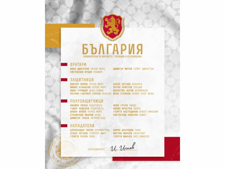 Пълен състав на България "А" за мачовете от турнира FIFA Series в Баку